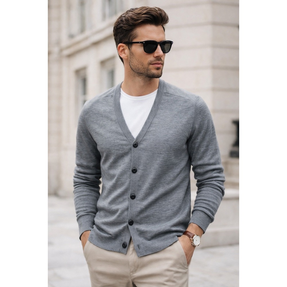 Express Merino Wool Blend Cardigan 5 Button Academia Old‎ Money Dad Grandpa XL